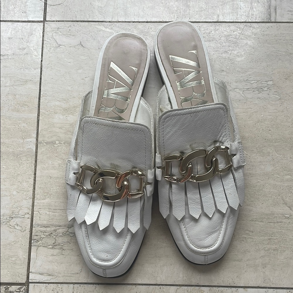 Zara White Fringe Loafers - Picture 2 of 7